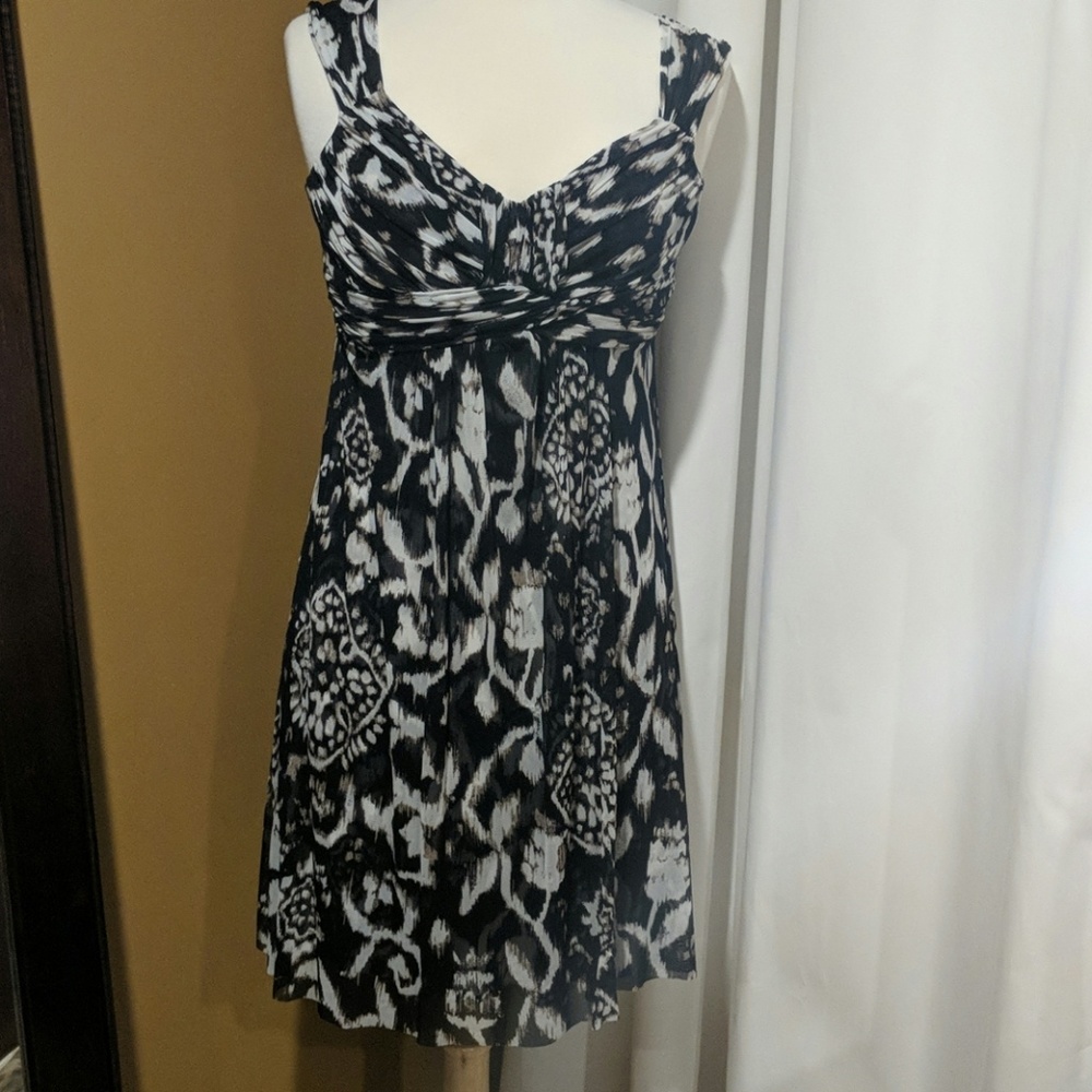 INC chiffon like black/white dress.